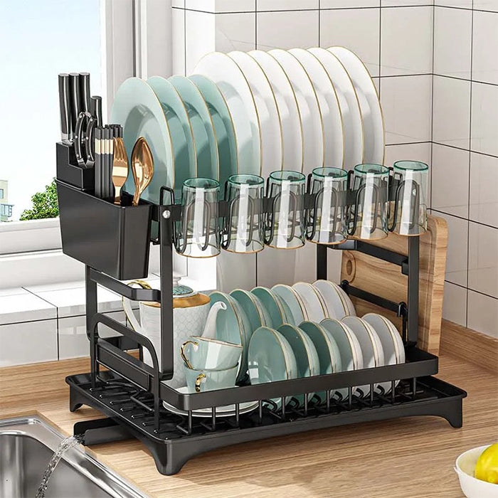 Tier Kitchen Dish Rack with Cutlery Holder with Drain Homesouq