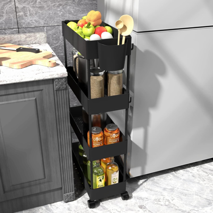 4-Tier Kitchen Shelf Trolley Rack, Multi-functional Storage Organizer Cart Space saver