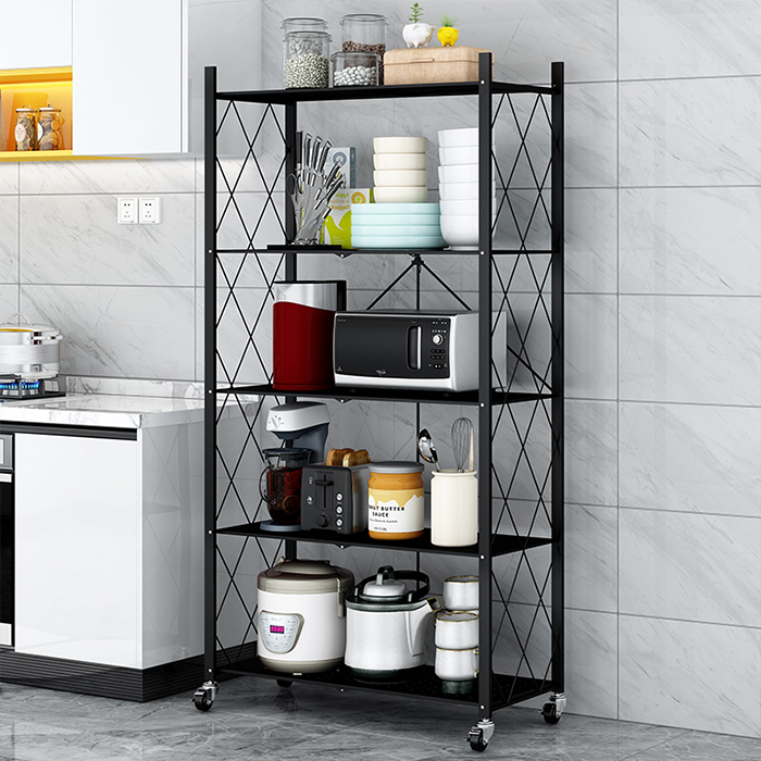 Heavy Duty Multi Tier Foldable Storage Rack with Movable Wheel For Kitchen, Pantry Laundry 5tier