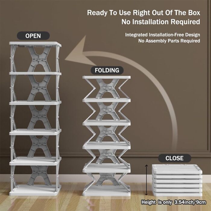 6 Layer Foldable Shoe Rack, Portable & Durable - Folding Shoe Rack, Space-Saving No installation required