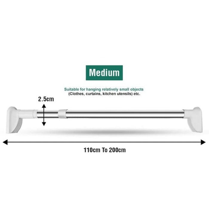Adjustable Drill-Free Rod - Multi-Purpose Telescopic Curtain and Clothes Hanger Rod Medium