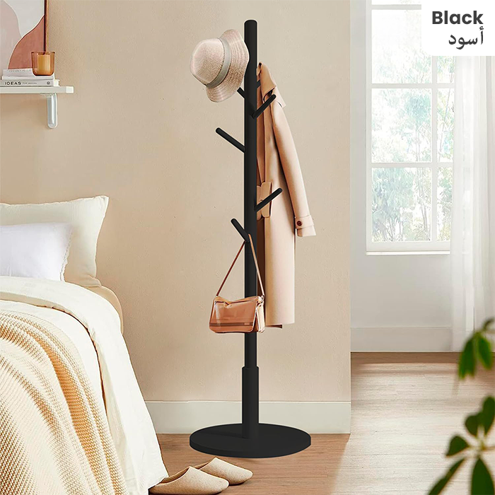 Coat Rack Free Standing, Wooden Hall Tree Coat Hat Tree Coat Hanger Holder black