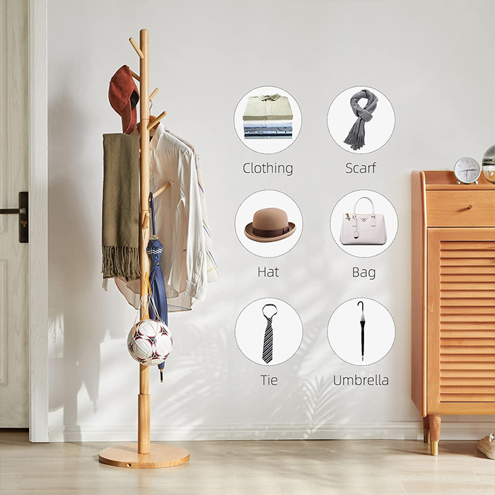 Coat Rack Free Standing, Wooden Hall Tree Coat Hat Tree Coat Hanger Holder for everything