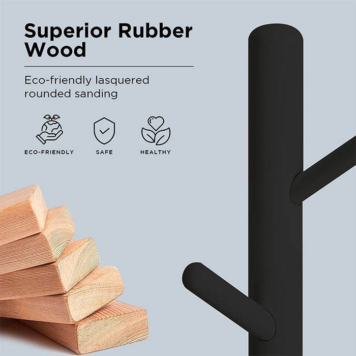 Coat Rack Free Standing, Wooden Hall Tree Coat Hat Tree Coat Hanger Holder rubber Wood
