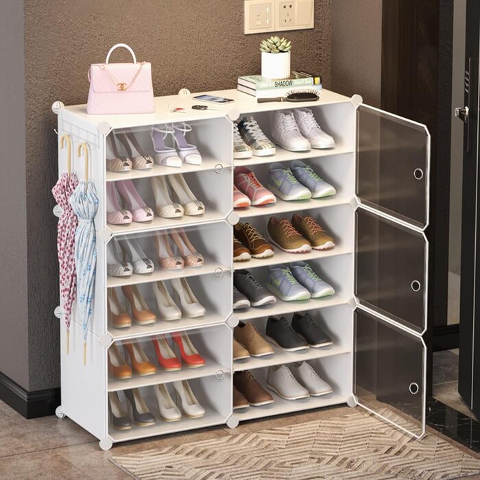 Compact white shoe rack and shoe cabinet Qatar design from Homesouq Qatar for neat shoe storage