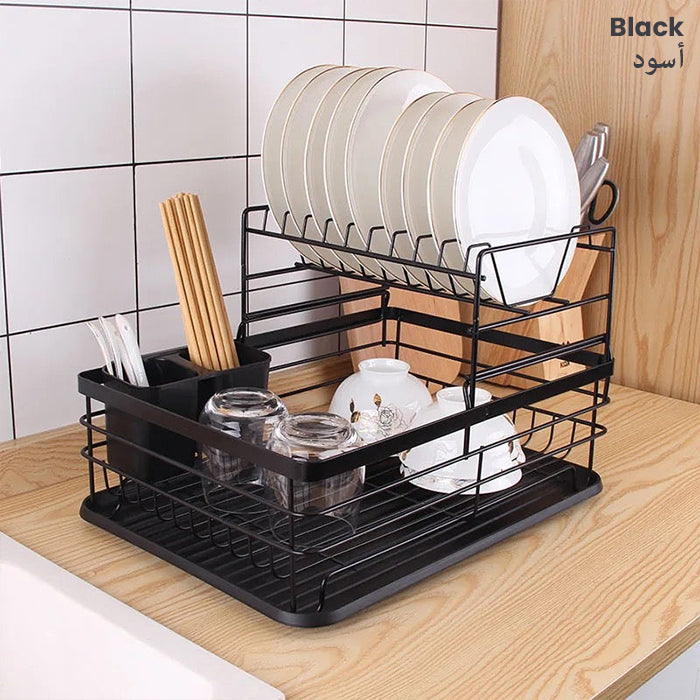 Counter top Tier Kitchen Dish Drying Rack with Drain Board