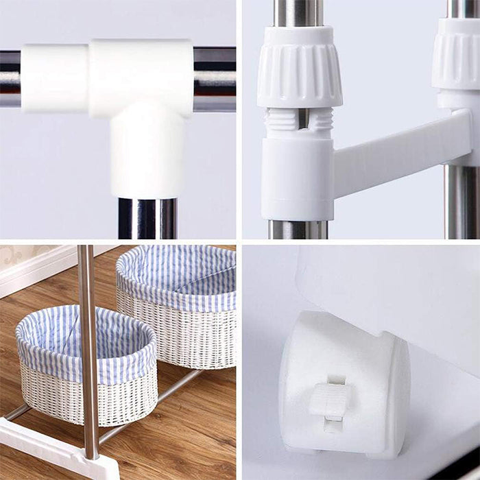 Double Rods Clothes Drying Stand, Garment Rack with Wheels Height Adjustable Hanger longlasting