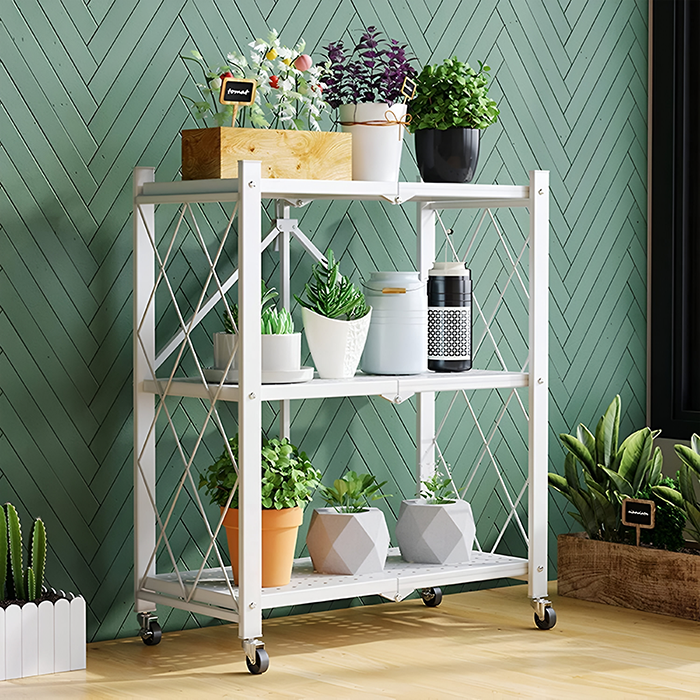 Foldable Storage Shelves with Wheels, Folding Metal Rack Shelving Unit
