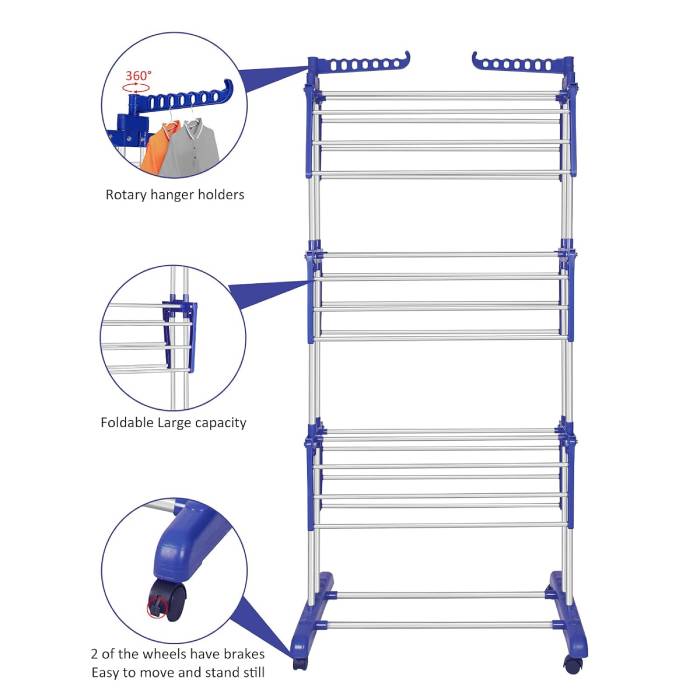 Folding Double Supported 3 Layer Cloth Drying Stand Laundry Dryer Durable