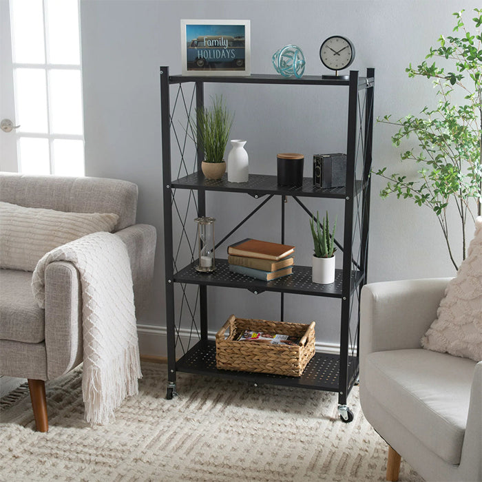 Heavy Duty Multi Tier Foldable Storage Rack with Movable Wheel For Kitchen, Pantry Laundry stainless steel