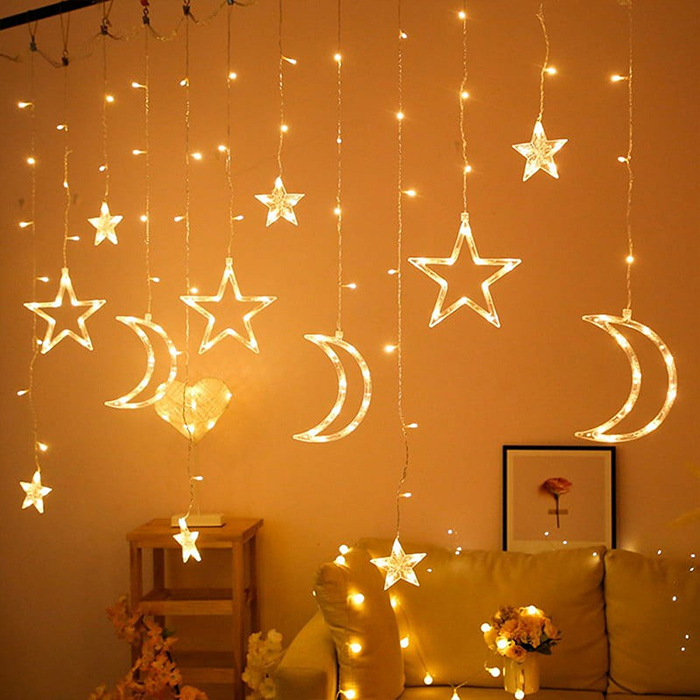 LED star and moon string lights, decorative fairy lights for home, bedroom, and festive decor