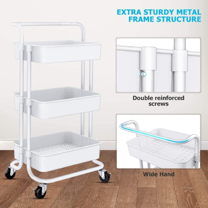 Multi Functional Versatile Rust Free Storage Trolley Cart With Handle For Home Office Use With Wheels extra sturdy