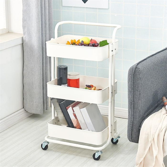 Multi Functional Versatile Rust Free Storage Trolley Cart With Handle For Home Office Use With Wheels sturdy design durable