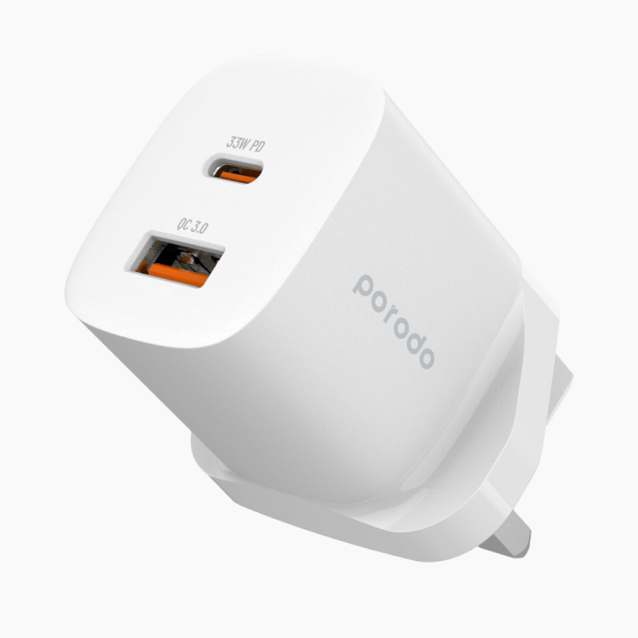 Porodo 33W PD GaN Quick Charger powers up to 60% in just 35 mins White
