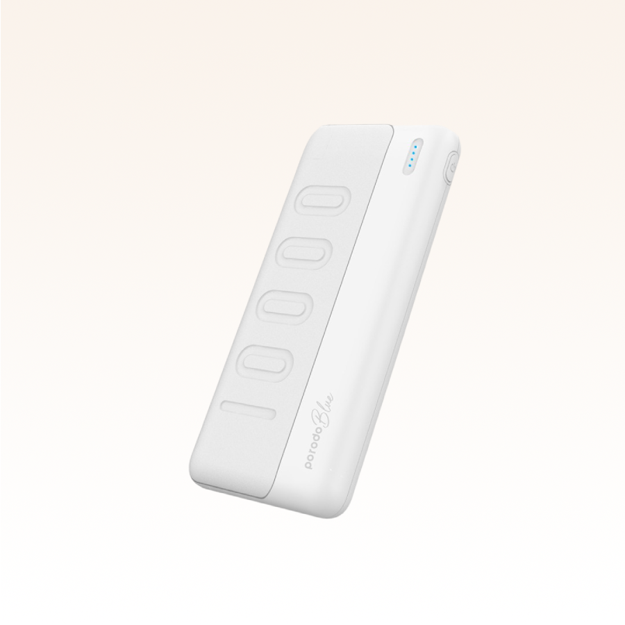 Porodo Blue 10000mAh Quick Charge Power Bank USB-A and USB-C Output White