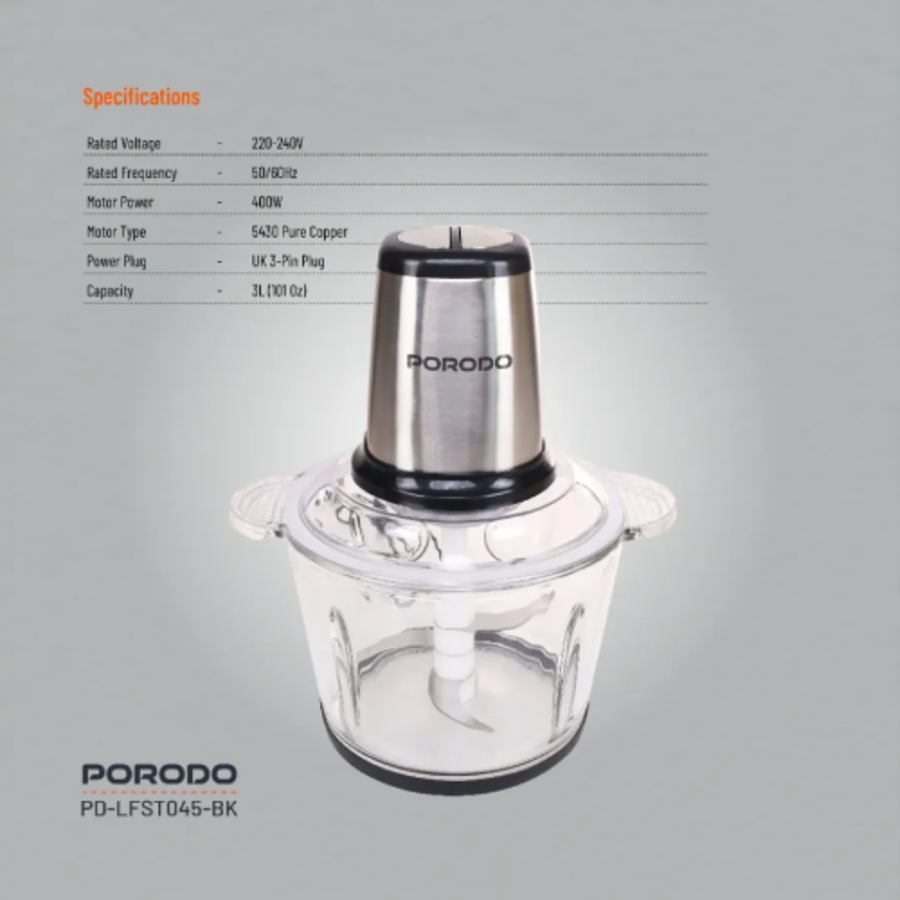 Porodo Lifestyle Meat and Vegetable Electric Food Chopper specificatons