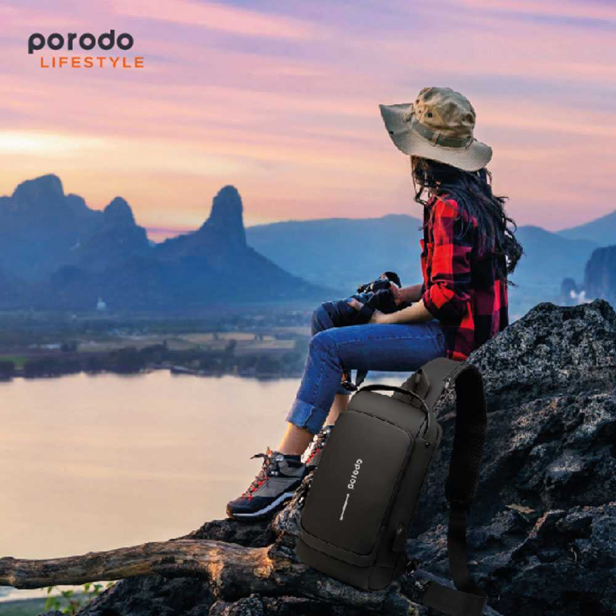 Porodo Lifestyle Water-Proof Oxford Fanny Pack With USB-A Port Sufficient Space