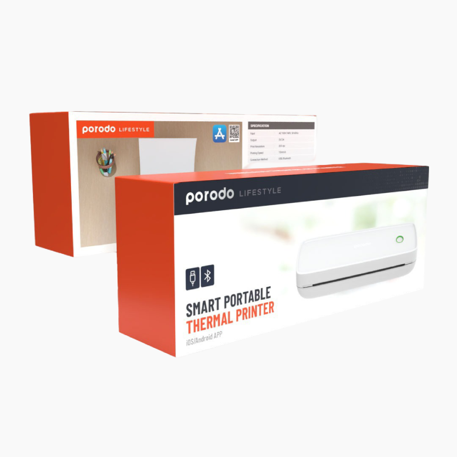 Porodo Smart Thermal Printer is compact and cartridge-free with 203 DPI resolution White