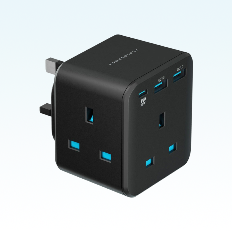 Powerology 3-Outlet Wall Socket with Fast Charging USB