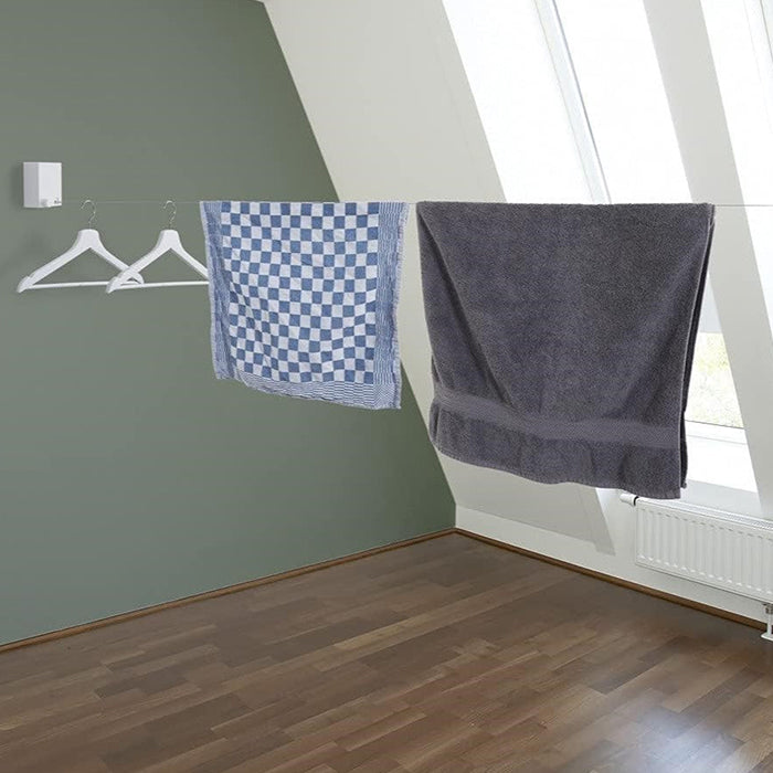 Retractable Clothesline, Wall Mounted ABS case+Aluminium Dryer with Adjustable Stainless Steel Rope String Hotel Style Heavy Duty space saving