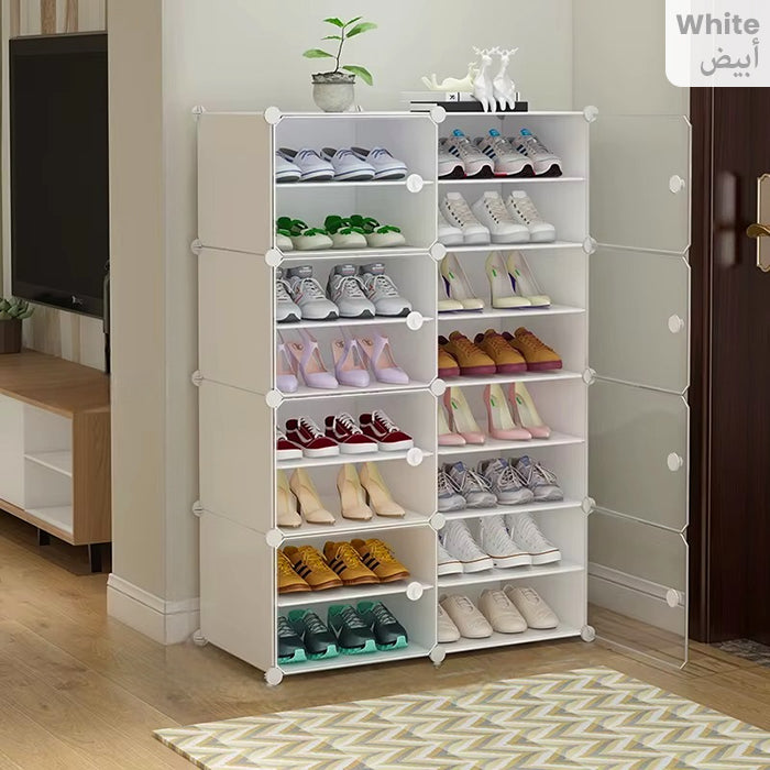 Shoe Rack Organizer, Shoe Storage Cabinet with Door Expandable Plastic Shoe Shelves- White
