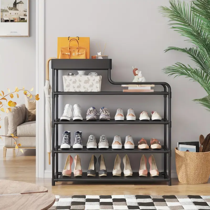 Shoe Rack Organizer Shoe Storage Rack Metal Shoe Organizer 5 Tier Narrow Freestanding Shoe Rack Wider and Longer Design
