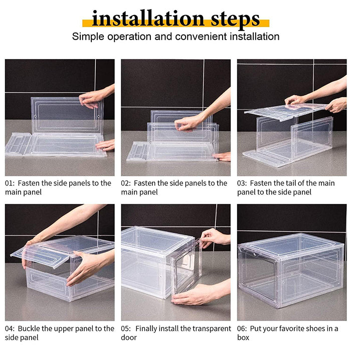 Shoe Storage Box Transparent, Side Open storage Organizer Boxes Drawer Case Plastic Installation