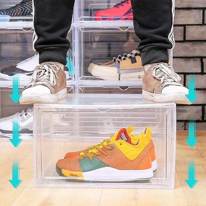 Shoe Storage Box Transparent, Side Open storage Organizer Boxes Drawer Case Plastic Magnetic Door Closure