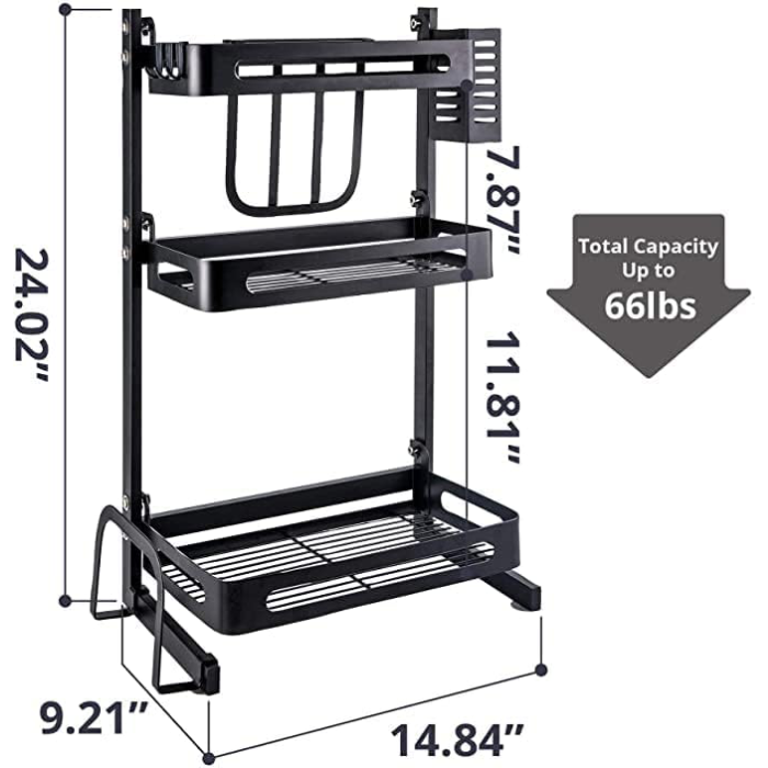 Stainless Steel Spice Rack, Kitchen Storage Countertop Organizer, Storage Basket with Cutlery Holder Dimensions