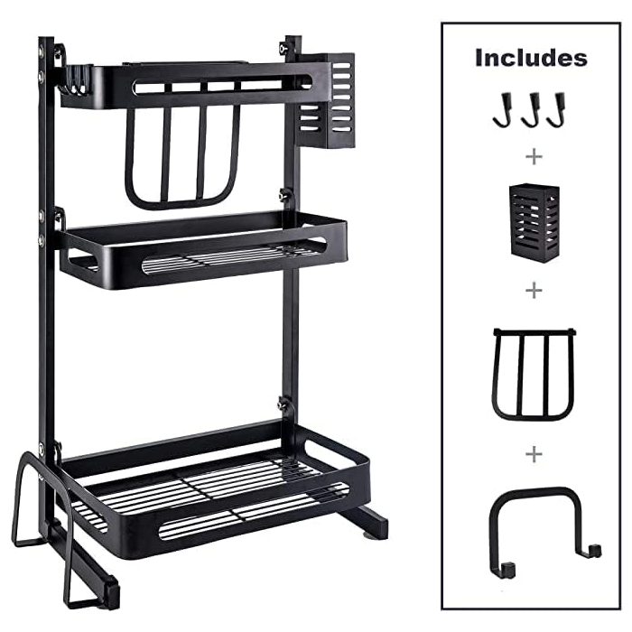 Stainless Steel Spice Rack, Kitchen Storage Countertop Organizer, Storage Basket with Cutlery Holder easy holder
