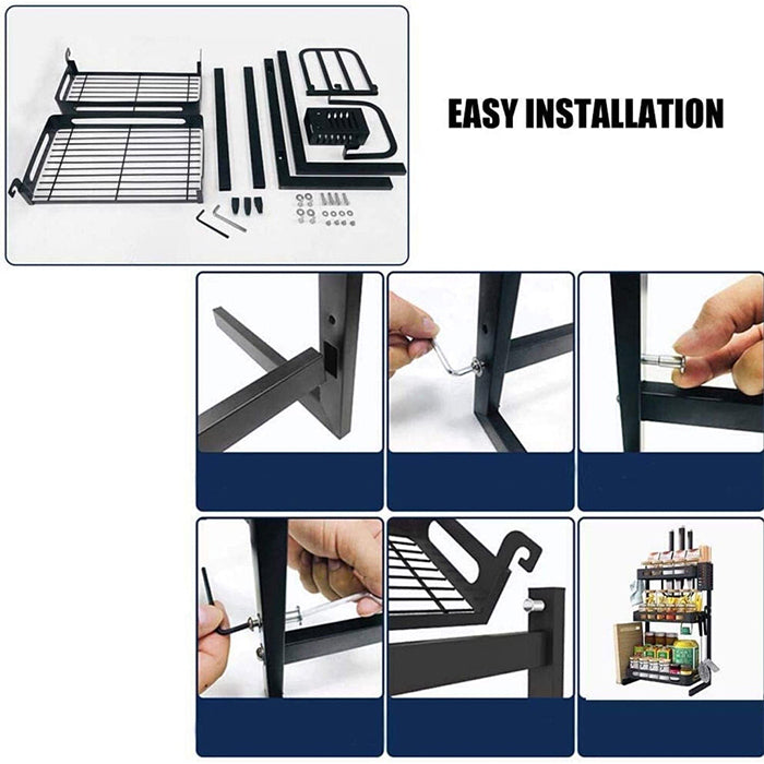 Stainless Steel Spice Rack, Kitchen Storage Countertop Organizer, Storage Basket with Cutlery Holder easy installation