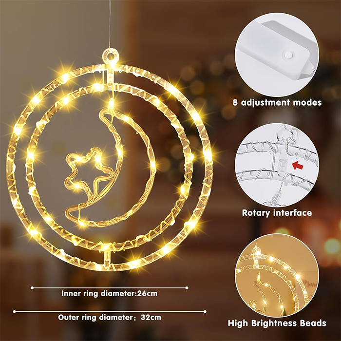 Star Moon Ramadan Window Lights- Eid Ramadan Decoration Lights for Indoor Outdoor high brightness