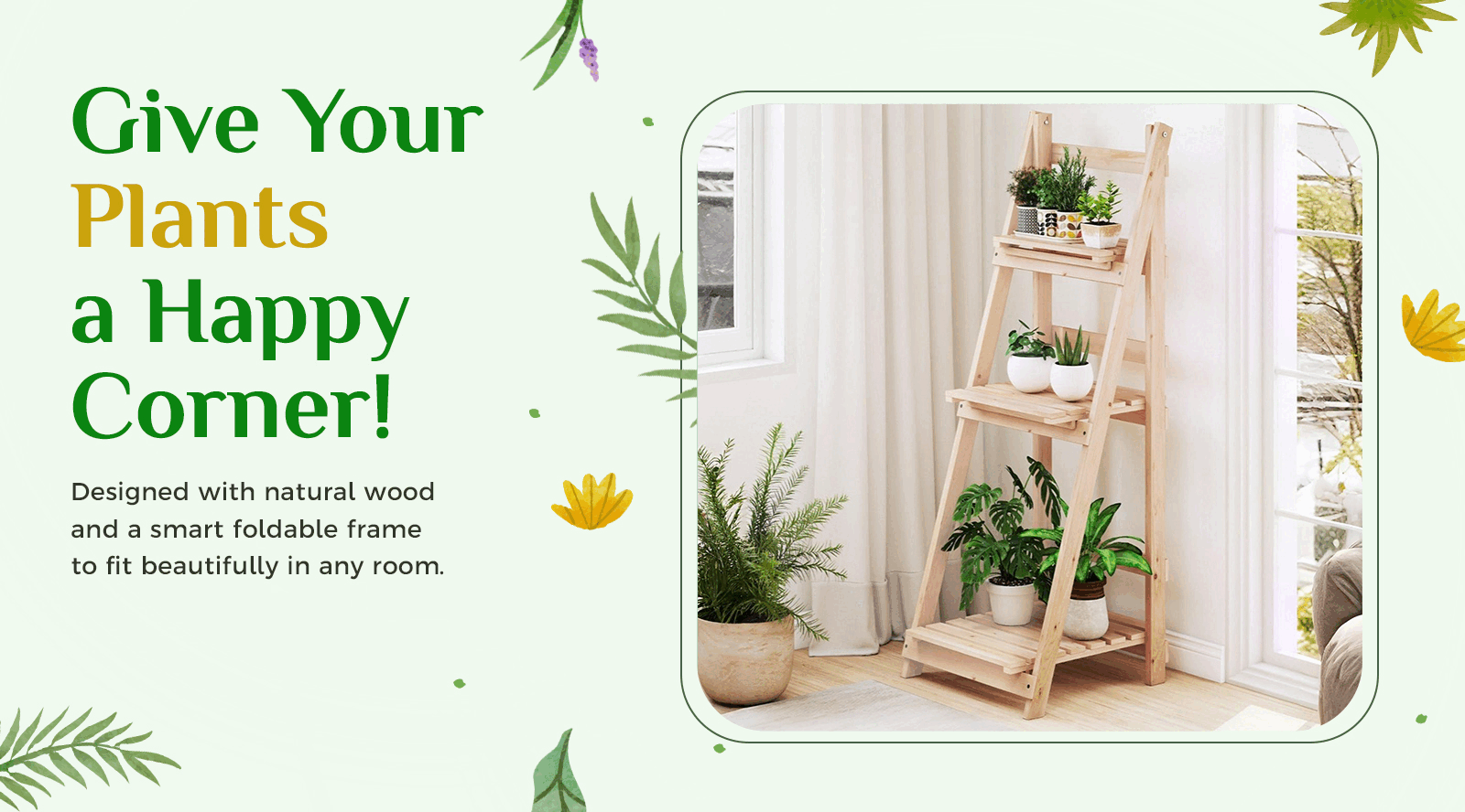 Wooden plant stand ladder shelf for indoor plant display, space saving indoor plant stand by Homesouq Qatar