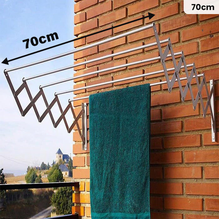 Wall Mounted Clothes Drying Rack, 5 Bar Stainless Steel Accordion Retractable Silver Drying Hanging Towels 70cm