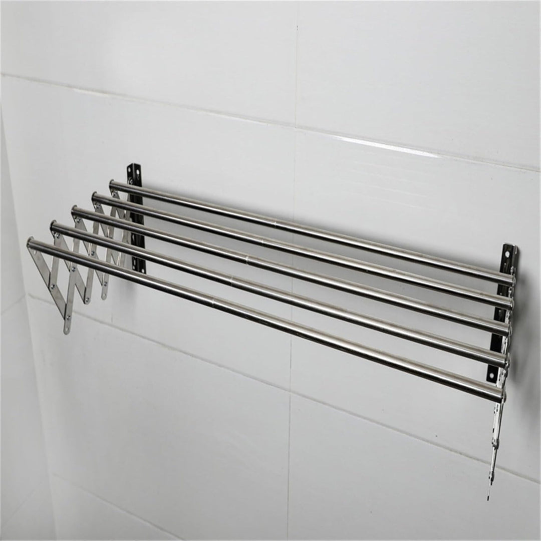 Wall Mounted Clothes Drying Rack, 5 Bar Stainless Steel Accordion Retractable Silver Drying Hanging Towels durable