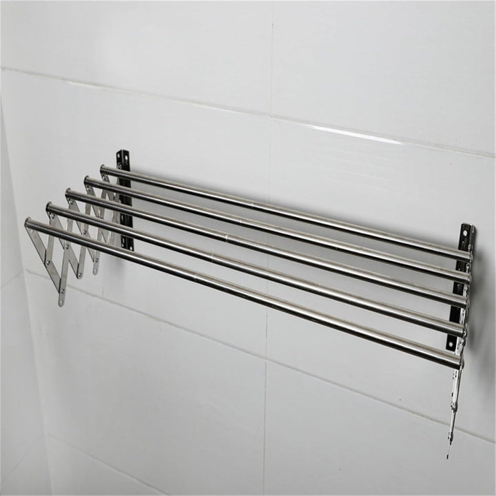 Wall Mounted Clothes Drying Rack, 5 Bar Stainless Steel Accordion Retractable Silver Drying Hanging Towels durable