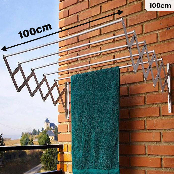 Wall Mounted Clothes Drying Rack, 5 Bar Stainless Steel Accordion Retractable Silver Drying Hanging Towels 100cm