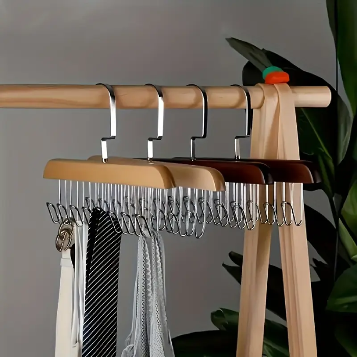 Wooden Hangers for Wooden Belt Hanger for Tie 8 Hooks Adjustable Closet Hanger space saver