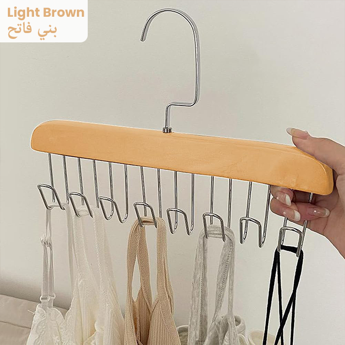 Wooden Hangers for Wooden Belt Hanger for Tie 8 Hooks Adjustable Closet Hangers Light brown