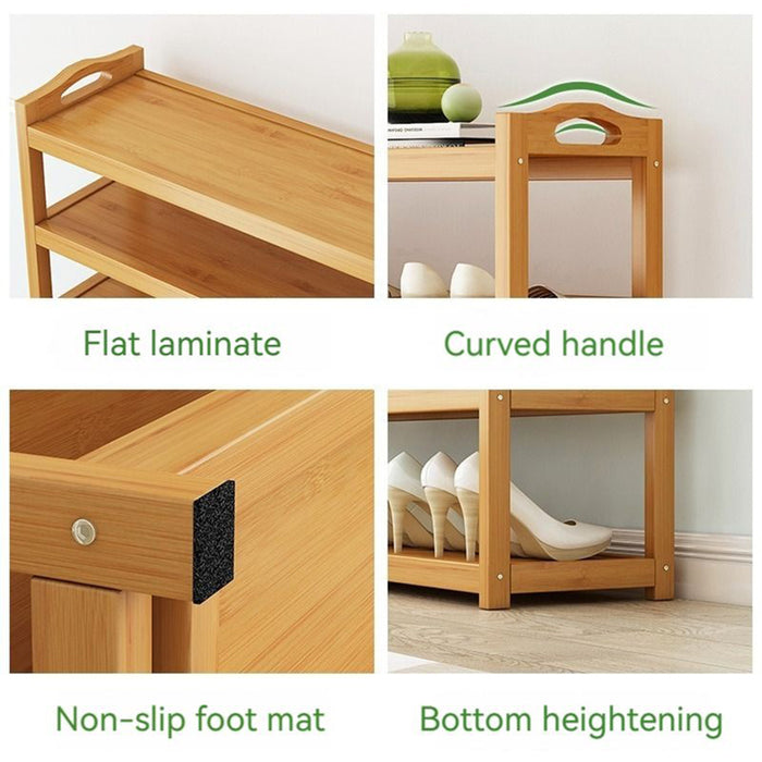 Wooden Shoe Rack 4 Shelves Organizer Shelf Camping Portable Shelves Shoe Rack non slip foot mat