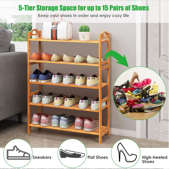 Wooden Shoe Rack Organizer Shelf Camping Portable Shelves Shoe Rack Large Capacity space upto 15 pairs of shoes