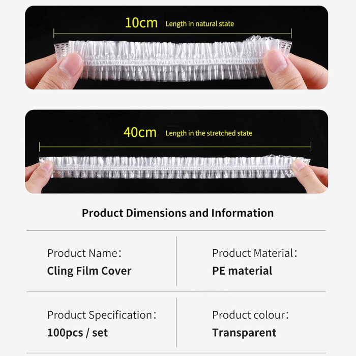 100 Pcs Fresh Keeping Disposable Cling Plastic Bags For Food Preservation pack Dimensions