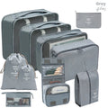 10 Pcs/Set Travel Packing Organizer Bags for Luggage Suitcase grey