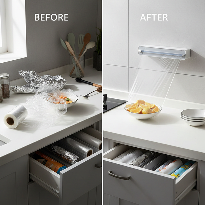 Wall Mount Instant Plastic Wrap Dispenser with Slide Cutter