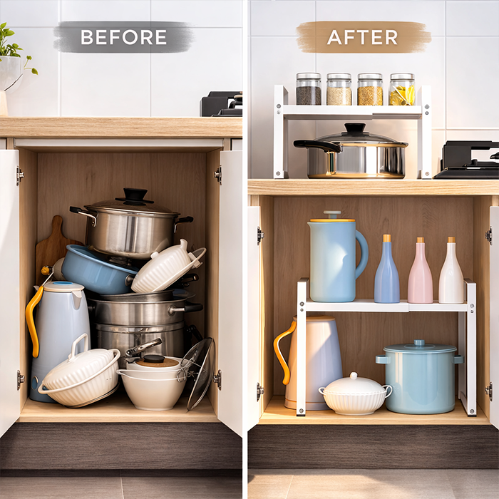 Stainless Steel Expandable Kitchen Cabinet Storage Rack