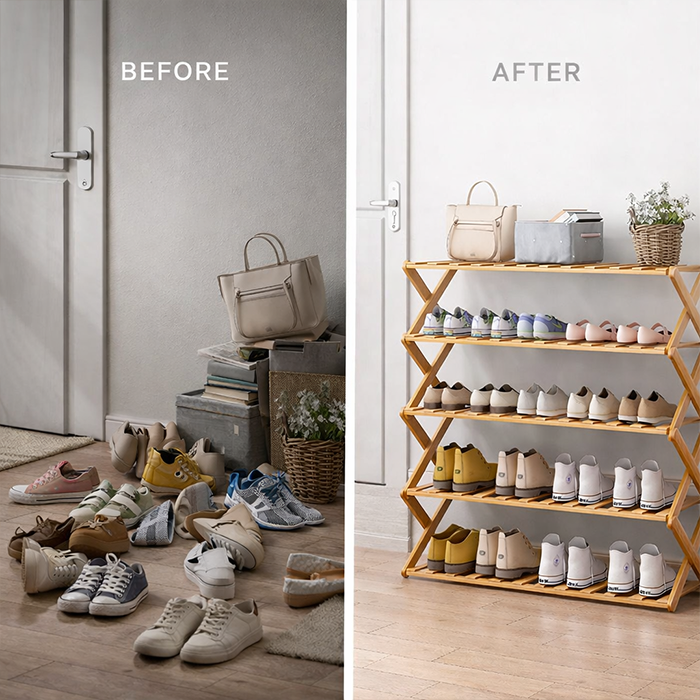 Easy Installation Multi Layer X Shaped Foldable Wooden Shoe Rack