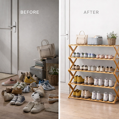 Easy Installation Multi Layer X Shaped Foldable Wooden Shoe Rack