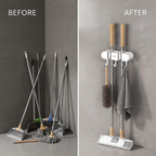 Wall Mounted Mop And Broom Storage Holder With Non- Slip Rolling Clips