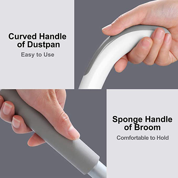 180° Rotatable Standing Brooms, Indoor Storage Buckle Type Brooms and Dustpan Set with Scraping Teeth and Scraper Deep Cleaning Suitable for Home.