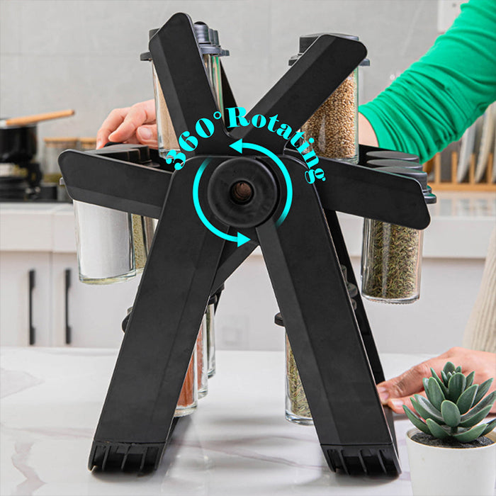 18 Jars Rotating Carousel Wheel Kitchen Spice Rack Organizer  360°Rotating